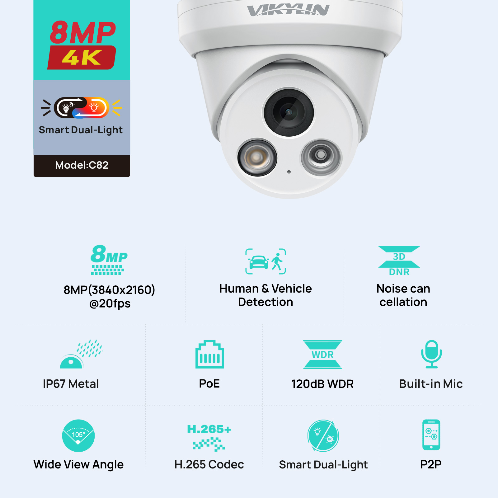 Home Security Service - VIKYLIN Kamera IP 8MP 4K Lampu