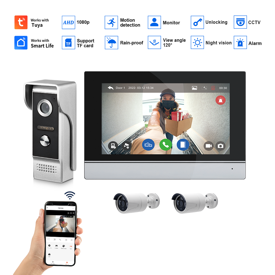 Layar IPS 7 Inci 2MP Tuya Kont - Home Security No Wifi Needed ulasan dan harga